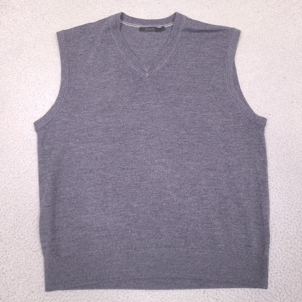 Raffi Mens Gray 100%‎ Extra Fine Merino Wool V-Neck Sweater Vest Large Italian